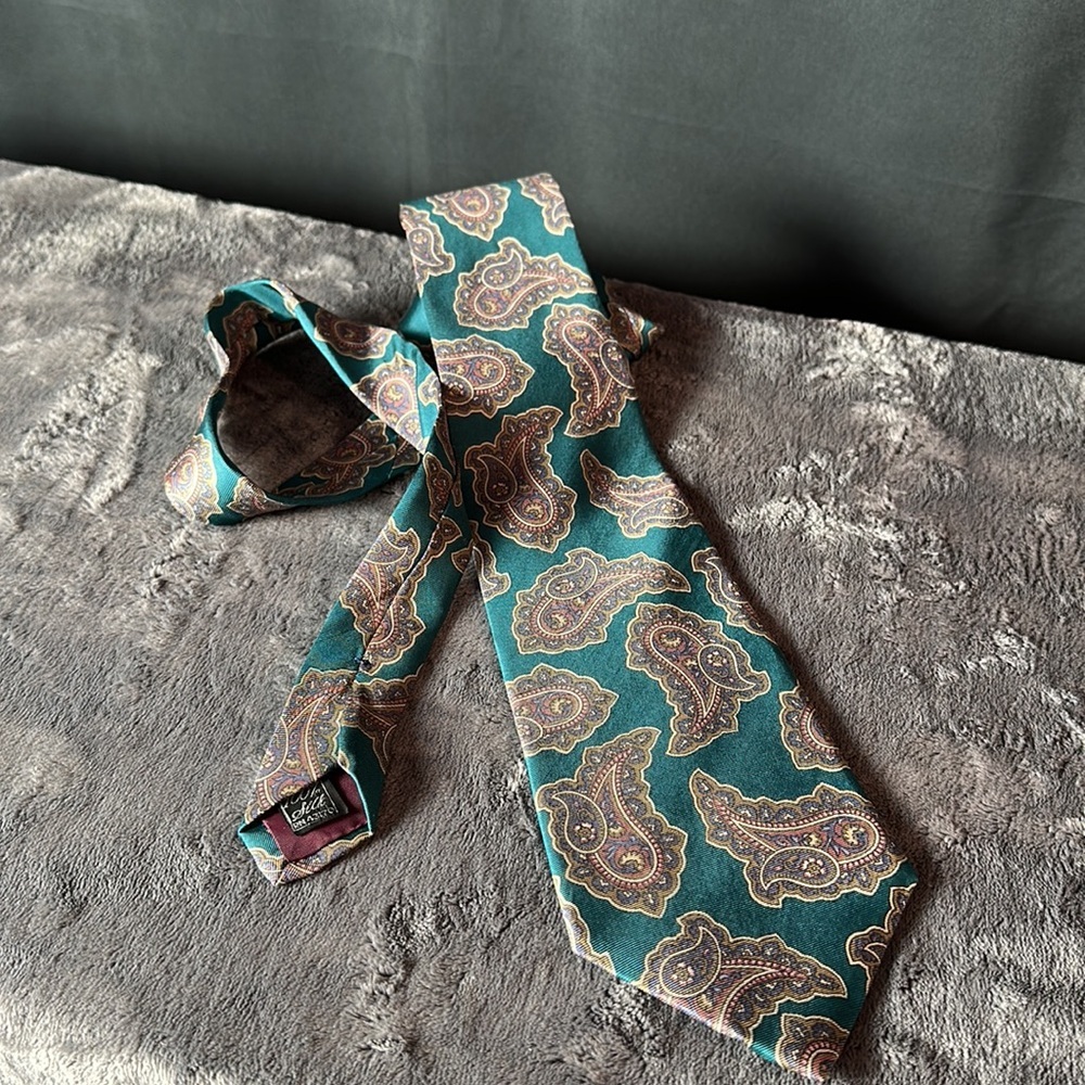 Geoffrey Beene men’s‎ silk paisley teal green tie